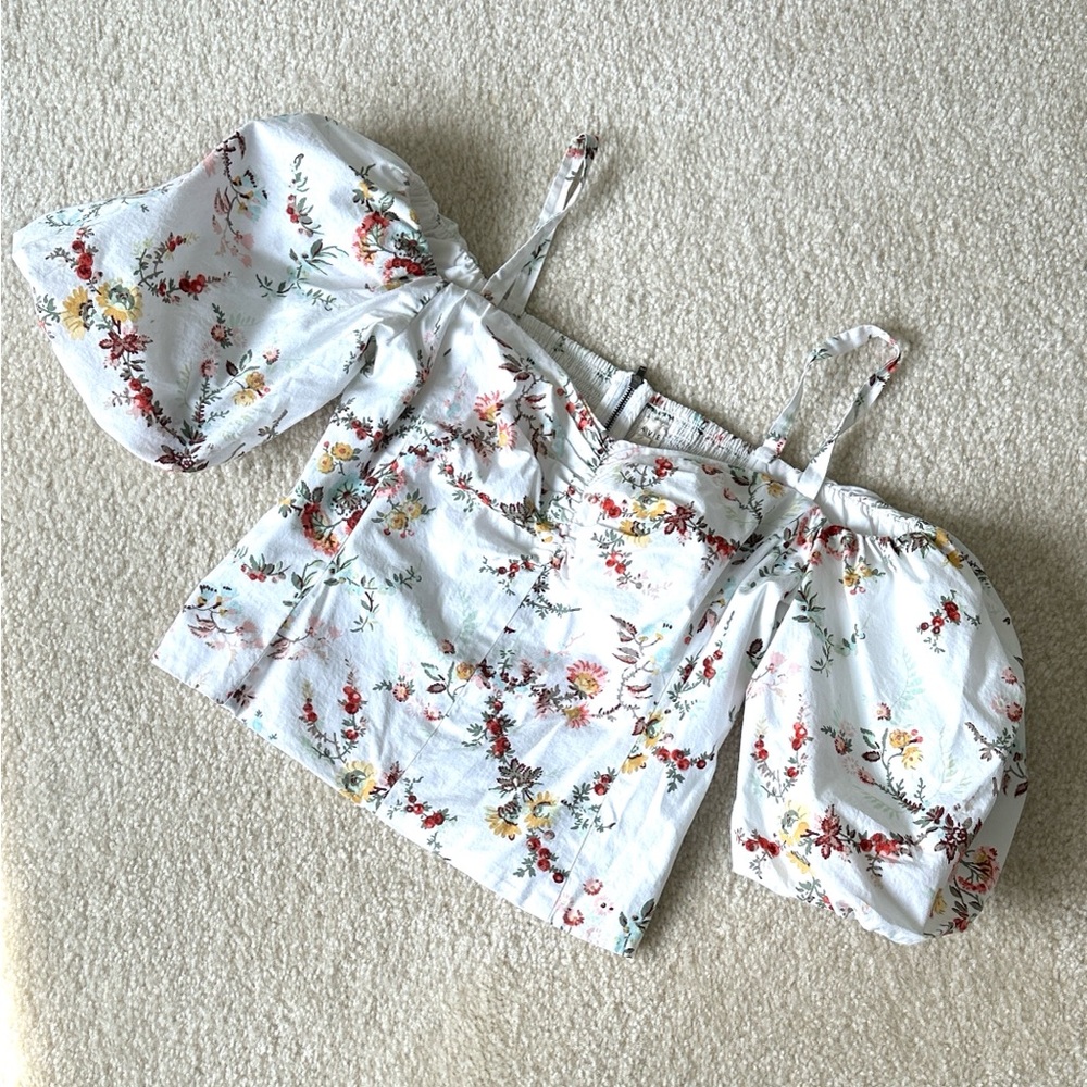 Chic Floral Off-Shoulder Blouse in White